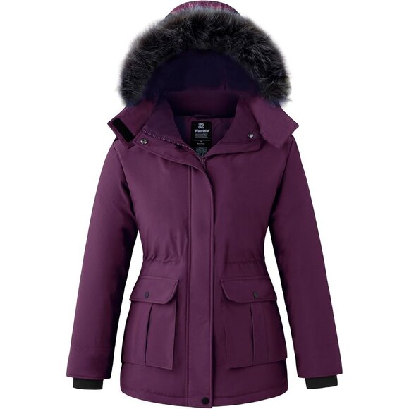 Women's Winter Warm Cozy Thicken Purple Hood Puffer Jacket Coats Inner pocket